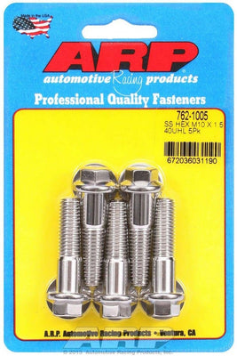 Kit de 5 boulons hexagonaux en acier inoxydable 10 mm x 1,50 x 40