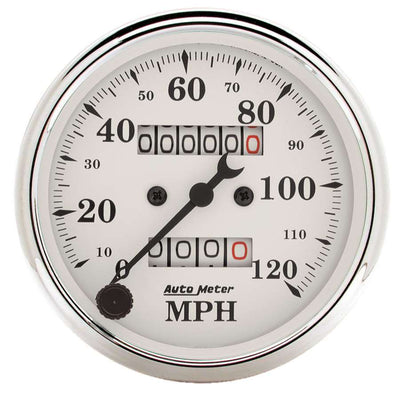 Compteur de vitesse mécanique blanc Old Tyme 3 1/8 po 120 mi/h