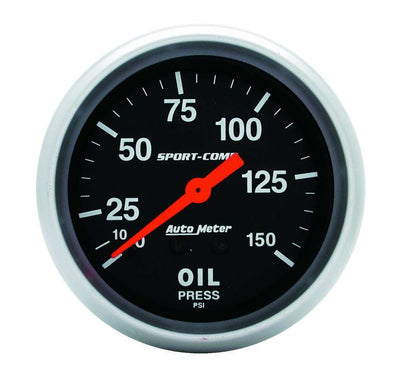 Manomètre de pression d'huile Sport Comp 2 5/8 po - 0-150 PSI Mécanique.