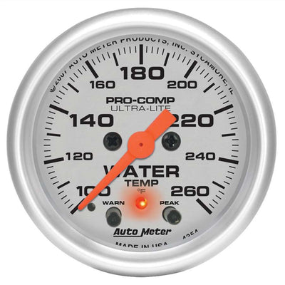 Jauge de température d'eau U/L 2-1/16 po avec crête et avertissement