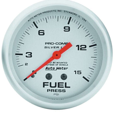 Pro Comp Jauge de pression de carburant 0-15 PSI, remplie de liquide, 2-5/8 po, argent