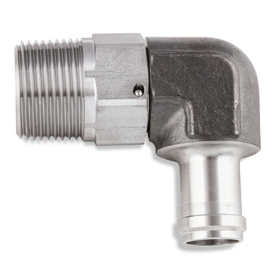 Raccord coudé mâle 5/8 cannelé vers mâle 3/4 NPT pivotant en inox