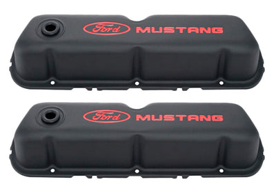 Black Steel Valve Cover Set w/Mustang Logo
