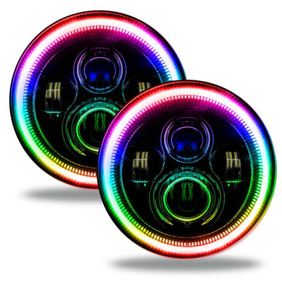 Phares à LED 7" Couleur modifiable avec entourage noir