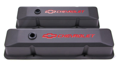 Couvercles de soupapes moulés noirs plissés SBC – Hauts avec déflecteur