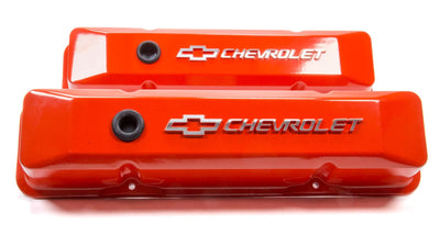 Caches-culbuteurs die-cast orange Chevy SBC emblème en relief