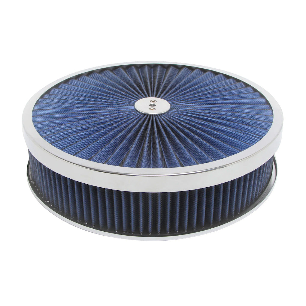 Filtre à air Super Flow 14" X 3" chromé/bleu
