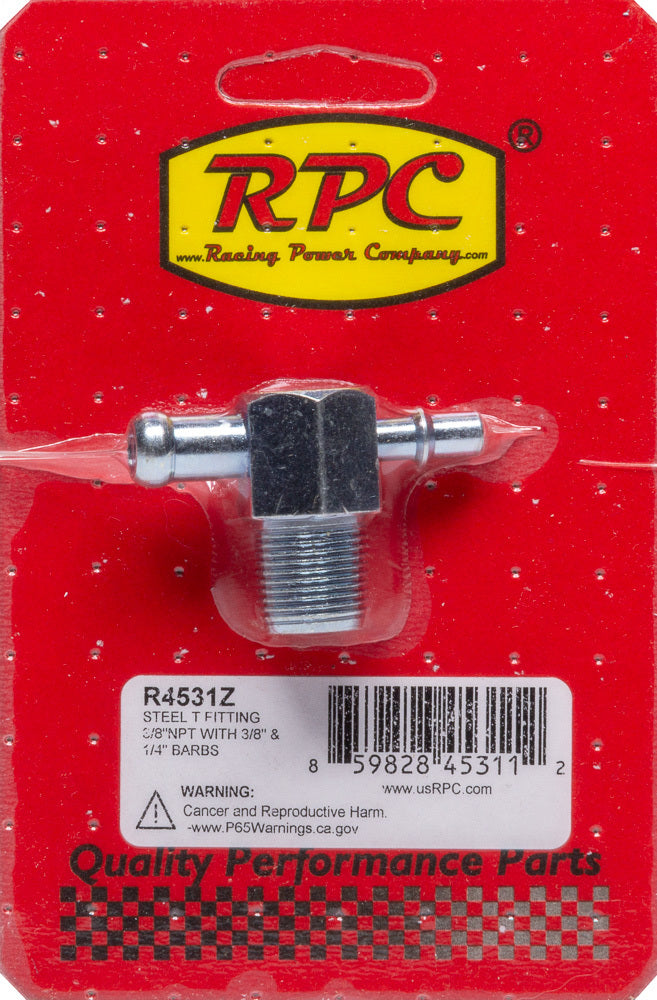 Raccord en T en acier NPT 3/8 po Barbillons 3/8 po et 1/4 po