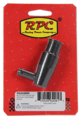 Clapet PCV billette 3/4po OD 3/8po Raccord cannelé noir